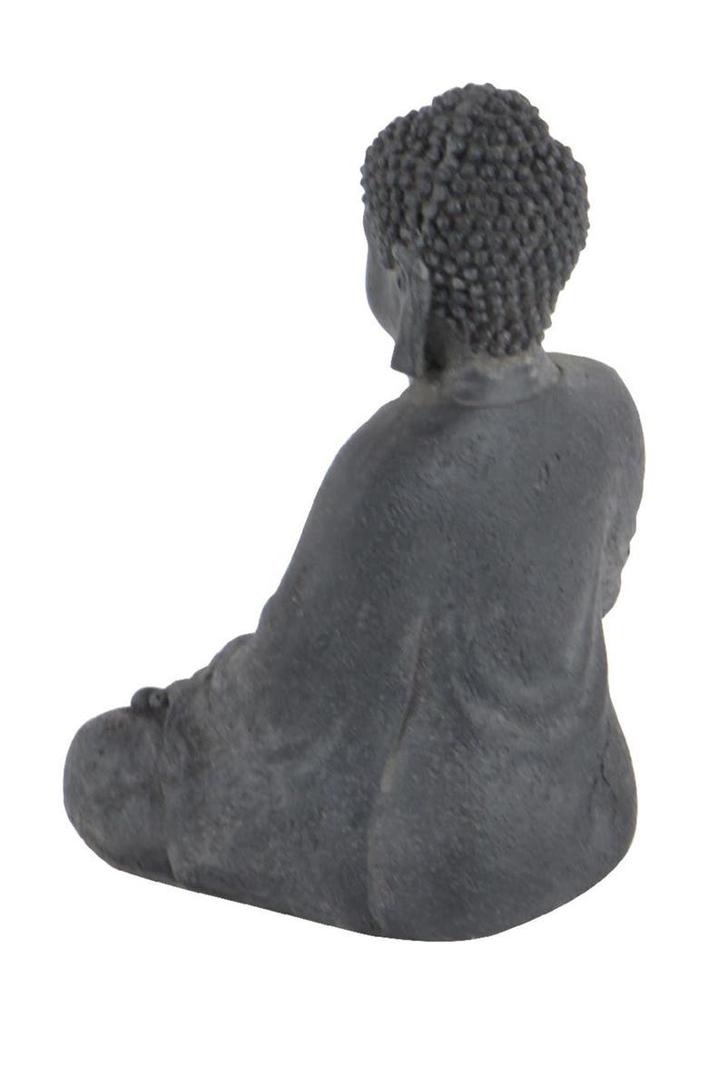 COSMO BY COSMOPOLITAN Gray Ceramic Meditating Buddha Sculpture with Engraved Carvings & Relief Detail, Alternate, color, 