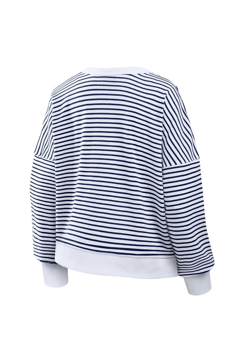 Women's Fanatics White/Navy Denver Broncos Striped Oversized French Terry Sweatshirt, Alternate, color, White