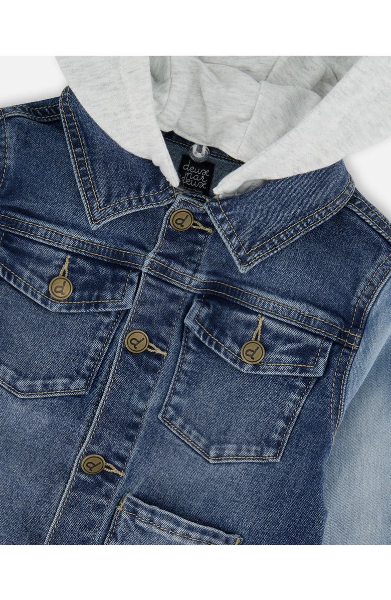 Deux par Deux Denim Jacket with Removable French Terry Hood, Alternate, color, Navy Blue Denim