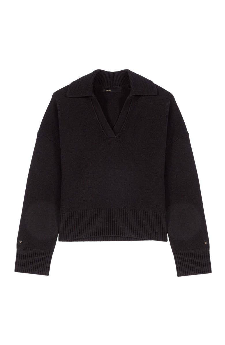maje Open polo collar sweater, Main, color, Black