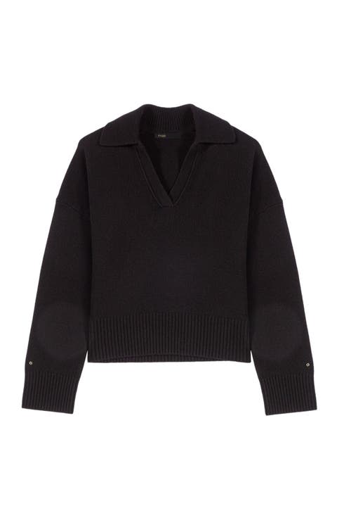 Open polo collar sweater