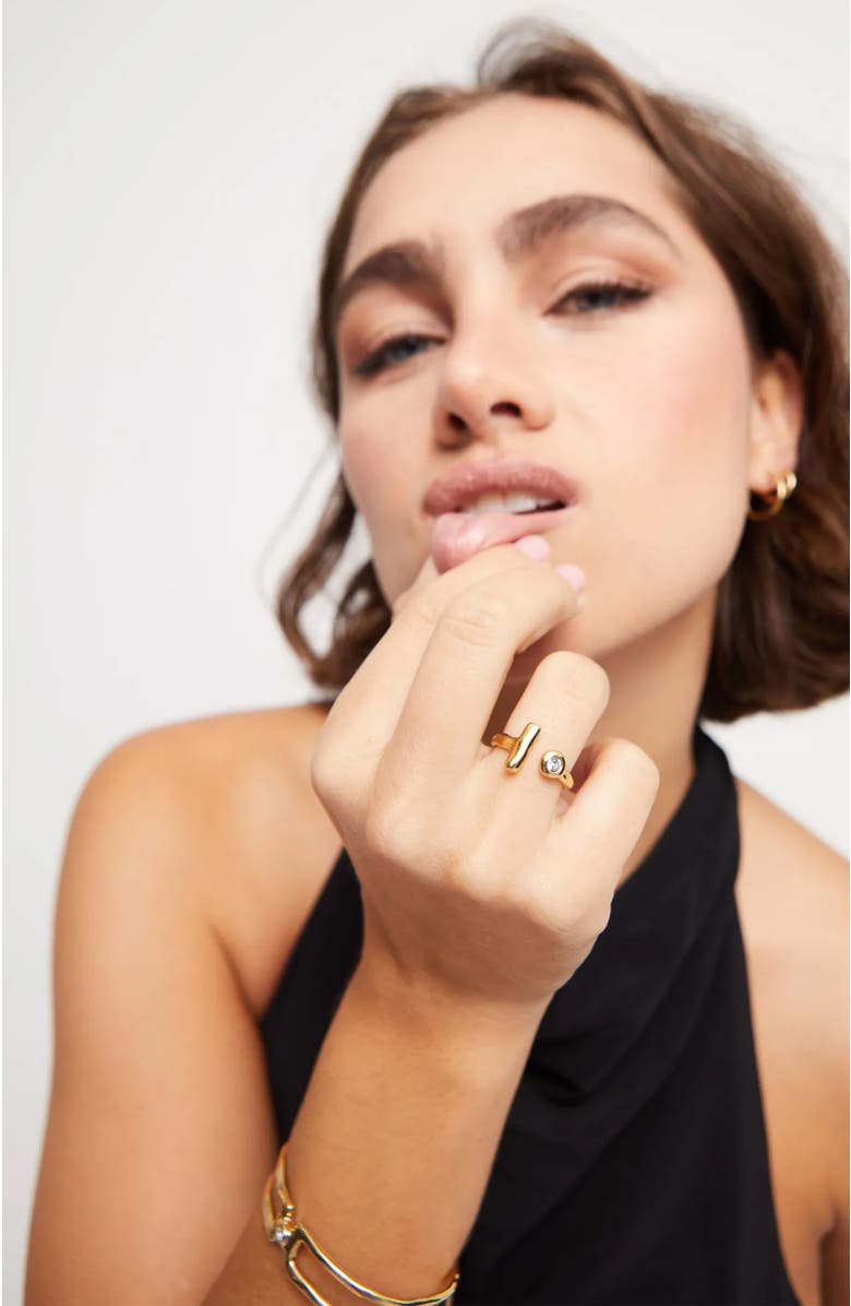 UNODE50 Open 18K Gold-Plated Ring With White Topaz, Alternate, color, Metallic Gold
