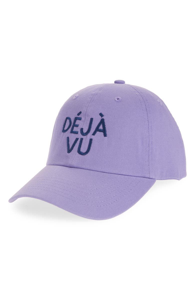 Clare V. Déjà Vu Baseball Hat, Main, color, Lilac W/ Navy Embroidered