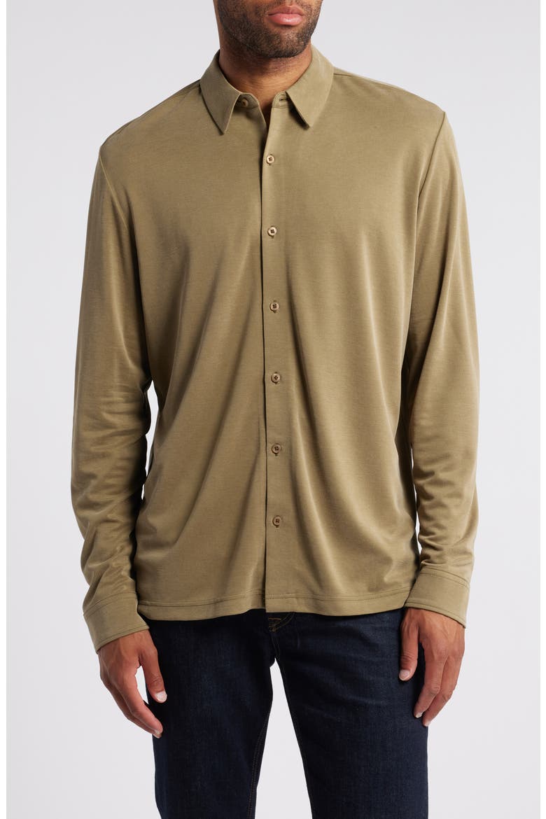Vintage Wash Bird's Eye Button-Up Shirt, Main, color, OLIVE
