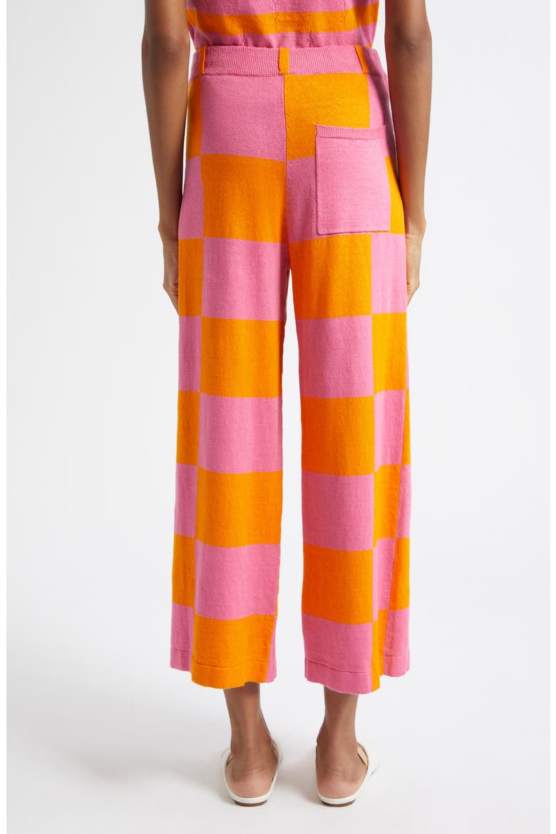 Daisy Intarsia Check Linen Blend Wide Leg Pants, Alternate, color, CANDY/ ORANGE