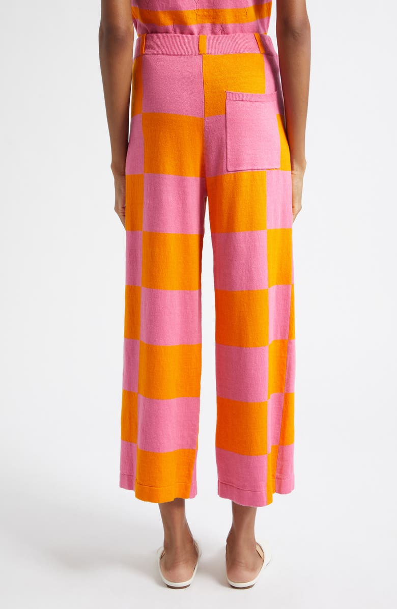 YanYan Daisy Intarsia Check Linen Blend Wide Leg Pants, Alternate, color, Candy/ Orange