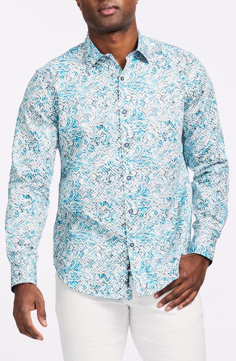 Maze Print Cotton Button-Up Shirt
