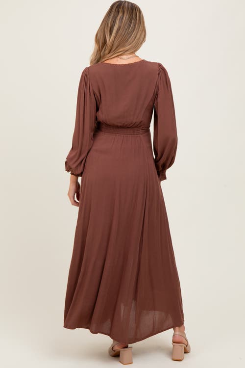 Pinkblush Lace Detail Button Down Maxi Dress In Brown