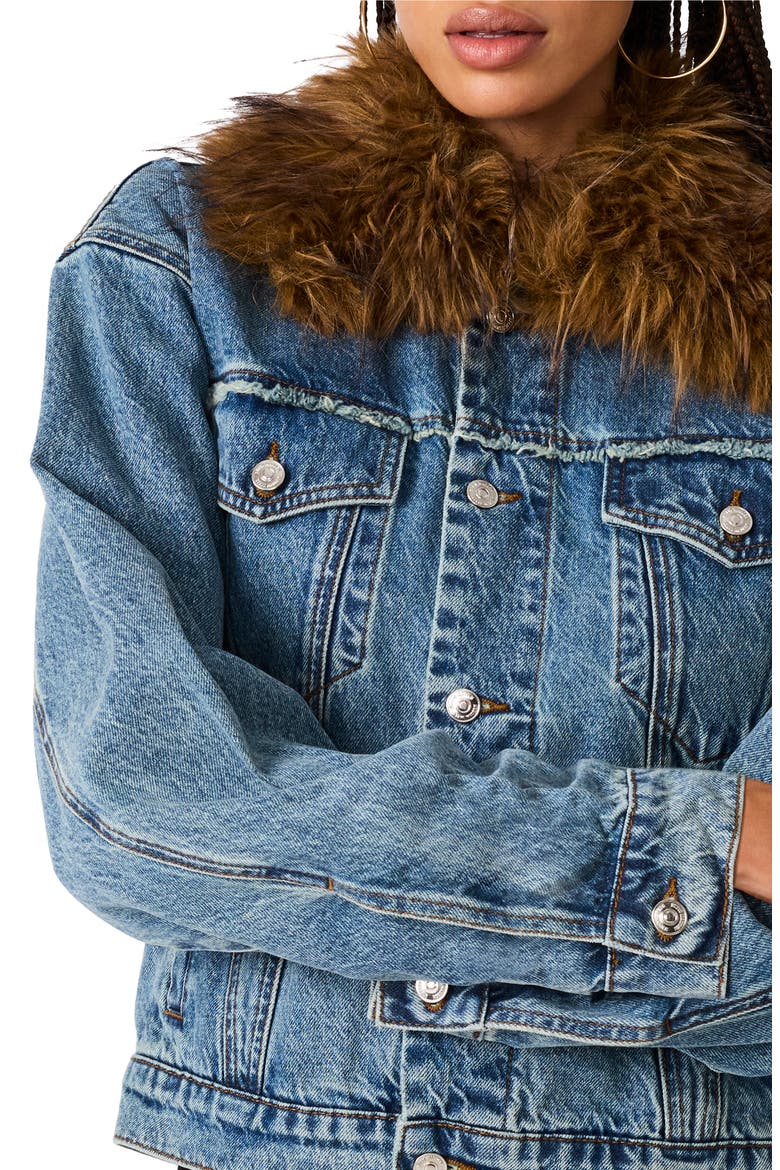 Marky Faux Fur Collar Denim Jacket, Alternate, color, IMPERIAL BLUE