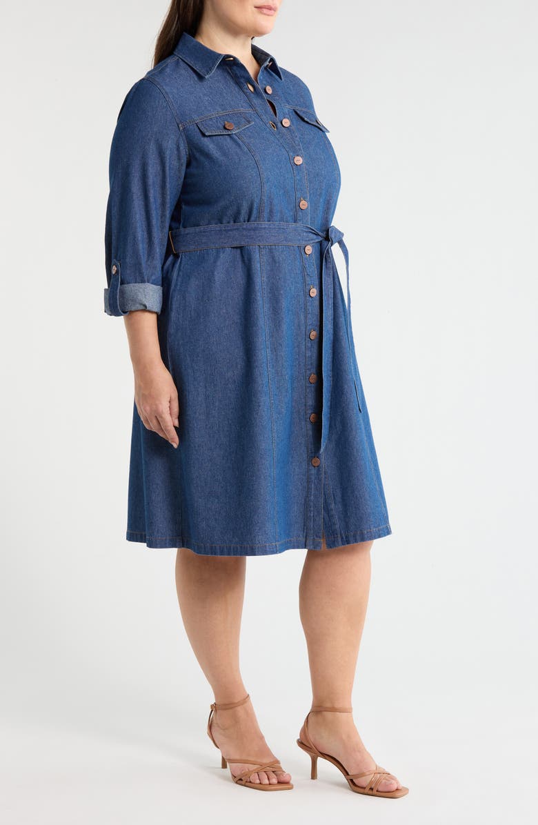 Jones New York Denim Tie Waist Midi Shirtdress, Alternate, color, Aries Wash