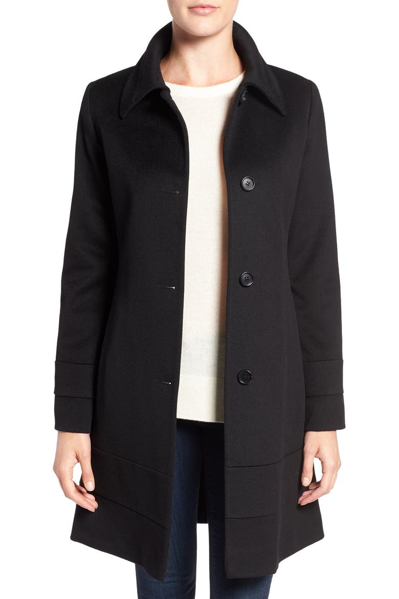 Fit & Flare Wool Coat, Main, color, BLACK