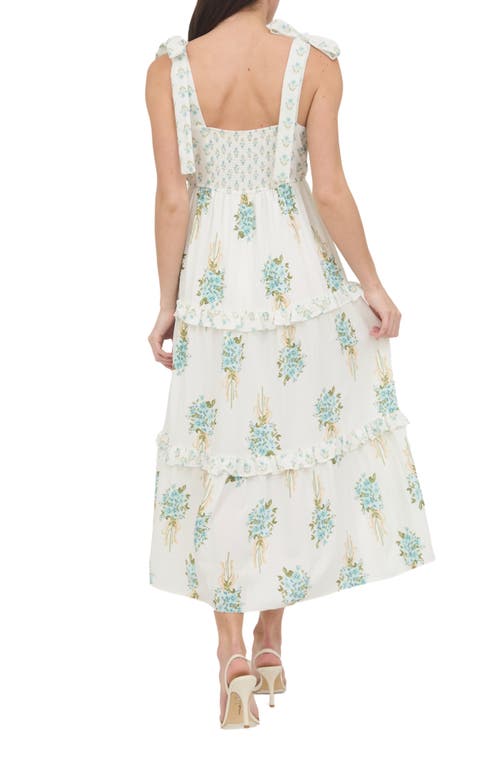 August Sky Floral Bow Strap Maxi Dress In Light Sage Multi