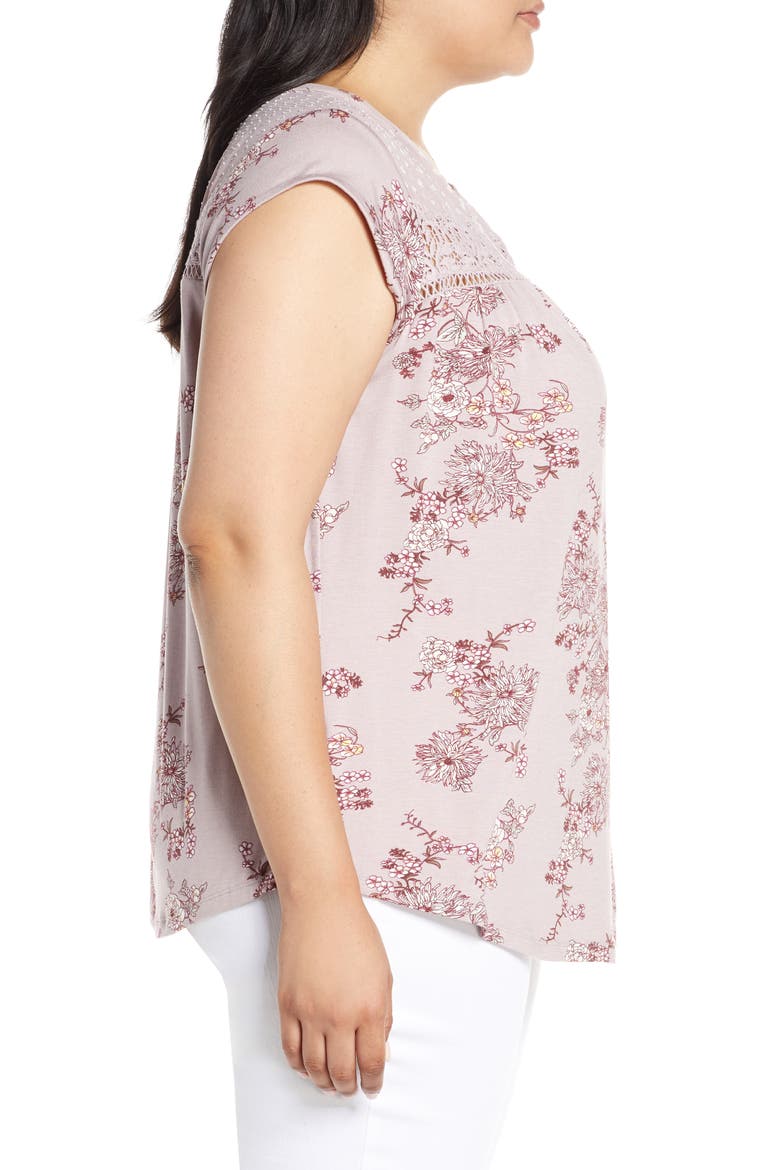 Daniel Rainn Floral Print Swiss Dot Top, Alternate, color, D365N MAUVE