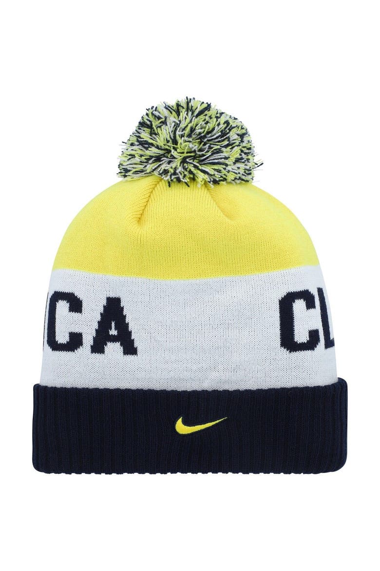 Men's Nike Navy/Yellow Club America Classic Stripe Cuffed Knit Hat with Pom, Alternate, color, Navy