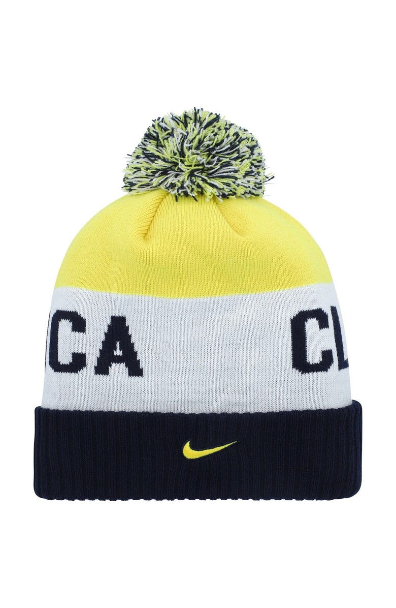 Nike Men's Nike Navy/Yellow Club America Classic Stripe Cuffed Knit Hat with Pom, Alternate, color, 