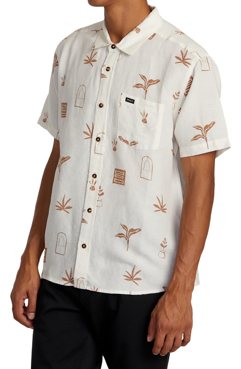 RVCA Artifacts Short Sleeve Linen Blend Button-Up Shirt, Alternate, color, 