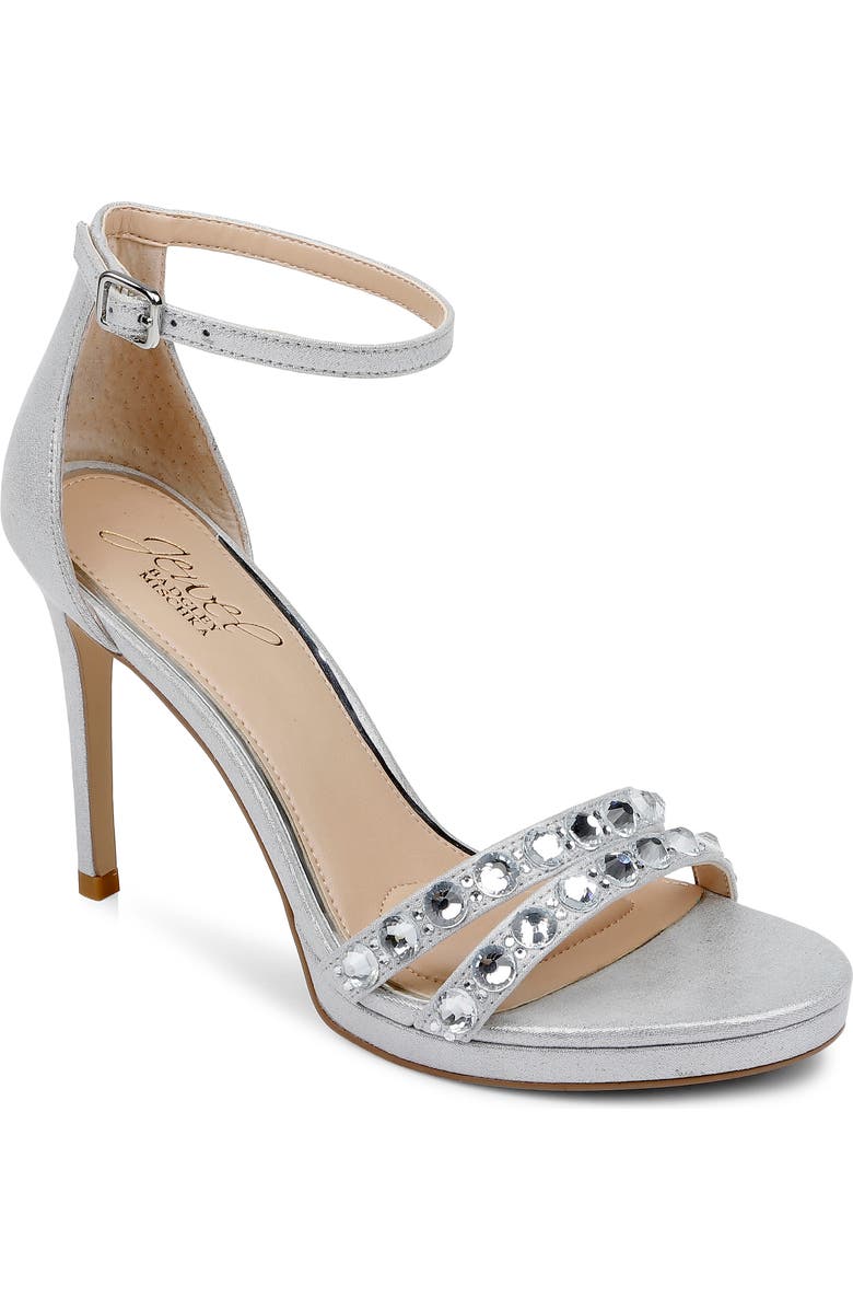 Jewel Badgley Mischka Hustle Ankle Strap Sandal, Main, color, Silv Met