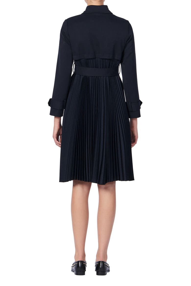 Trench coat with pleated inset, Alternate, color, NAVY