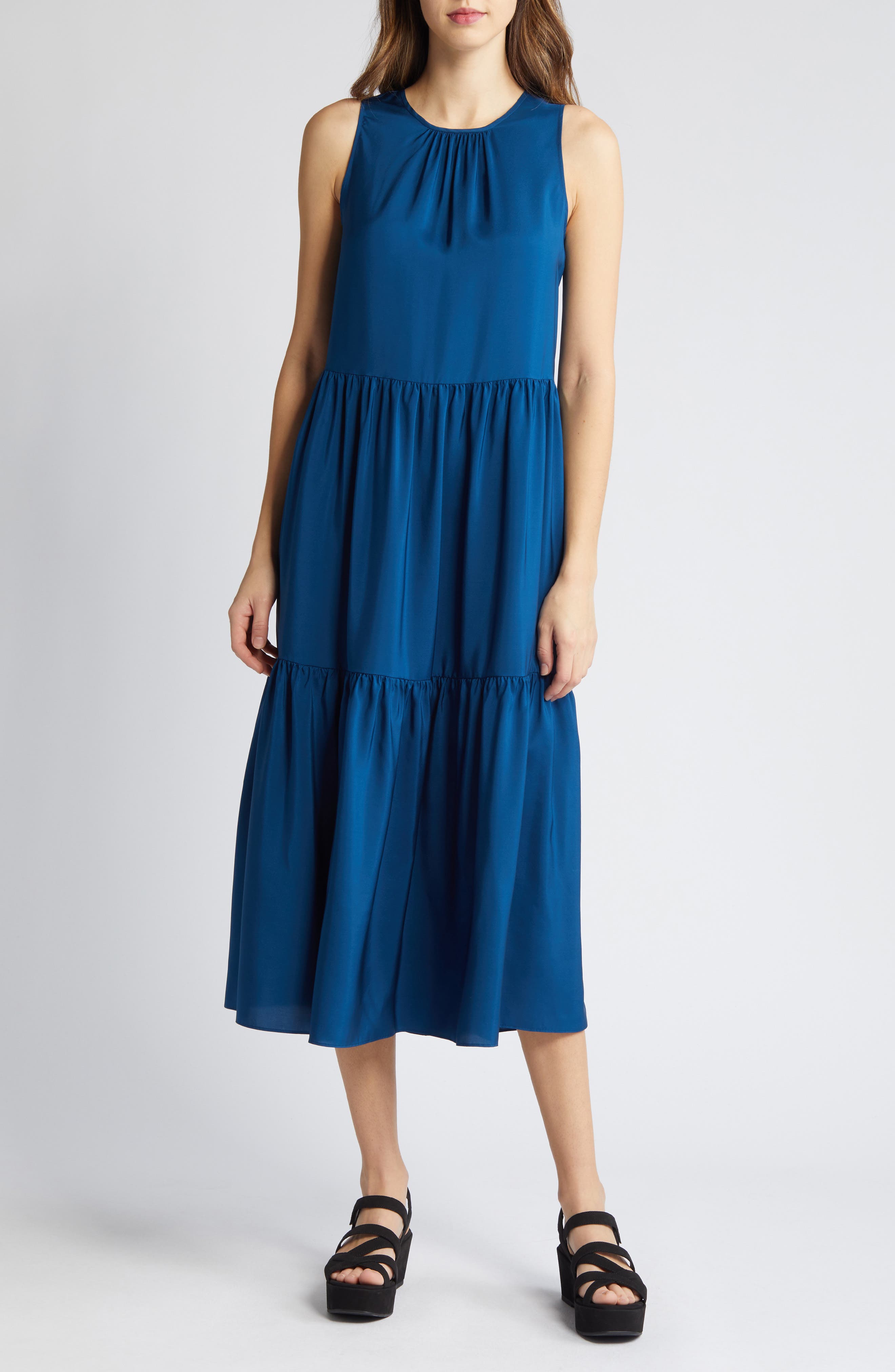 Eileen Fisher Tiered Silk Midi Dress