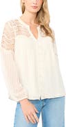 Vince Camuto Lace Trim Stripe Pintuck Top