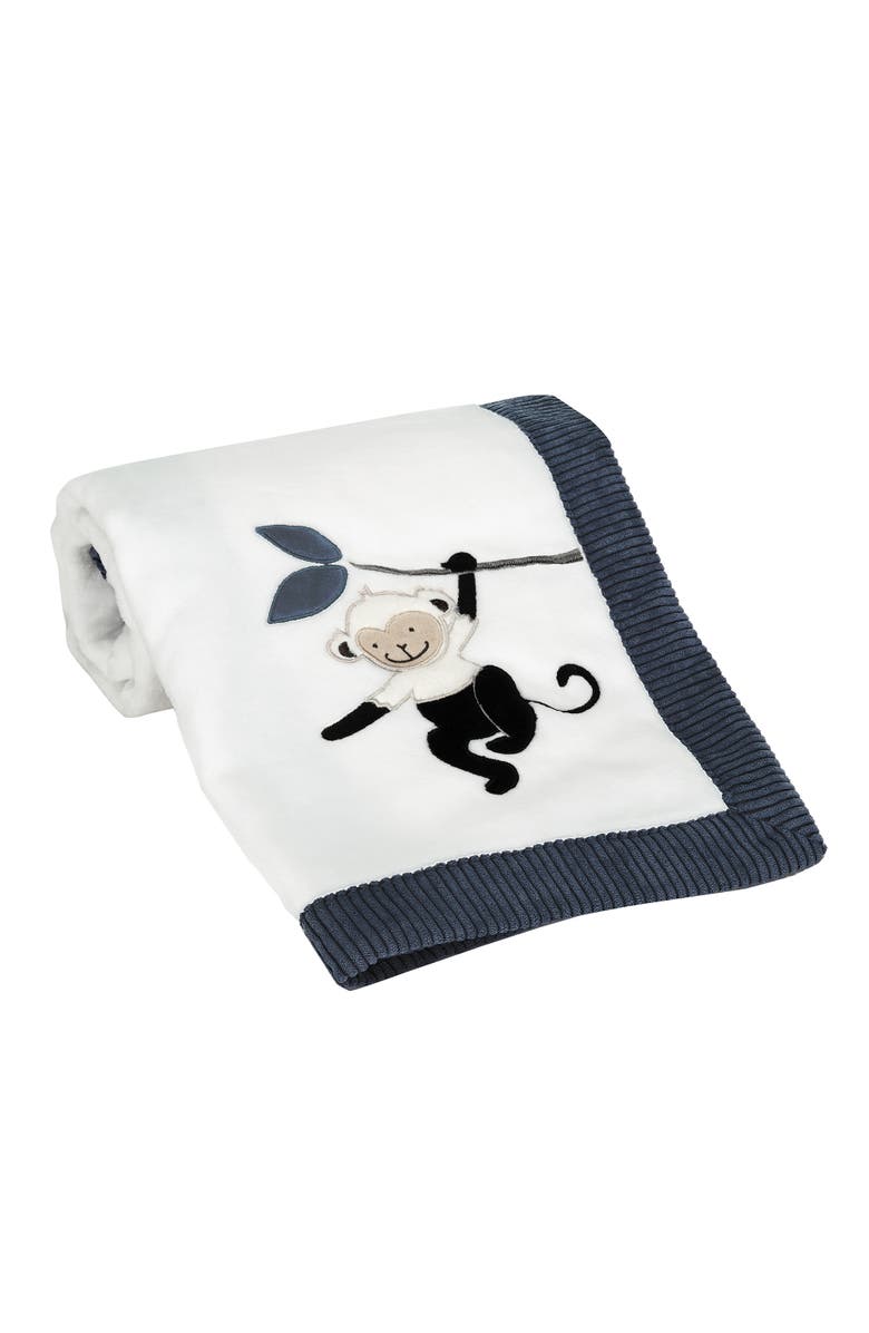Lambs & Ivy Jungle Party Monkey Soft Fleece Baby Blanket, Alternate, color, White