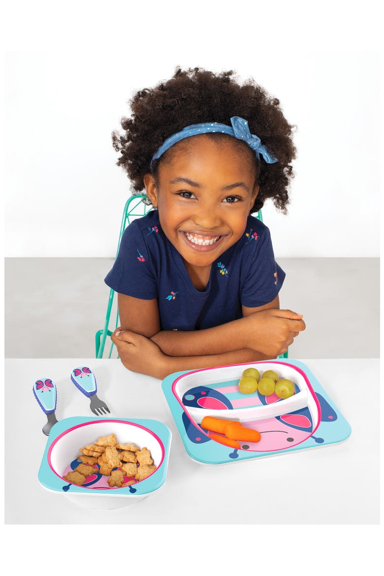 Zoo Butterfly Mealtime Plate, Bow & Utensil Set, Alternate, color, MULTICOLOR