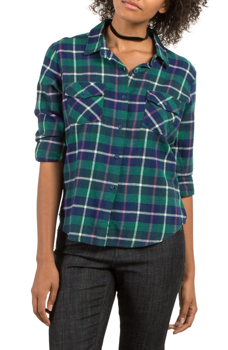Volcom New Flame Plaid Flannel Shirt, Main, color, 
