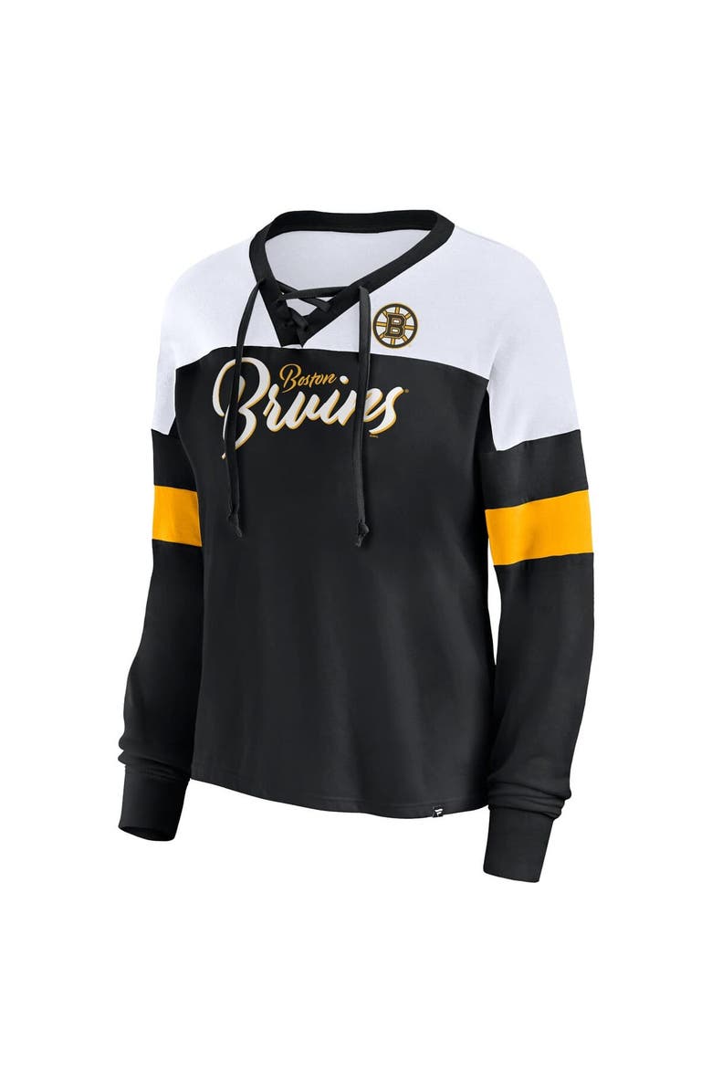 FANATICS Women's Fanatics Black Boston Bruins Take the Shot Long Sleeve Lace-Up V-Neck T-Shirt, Alternate, color,