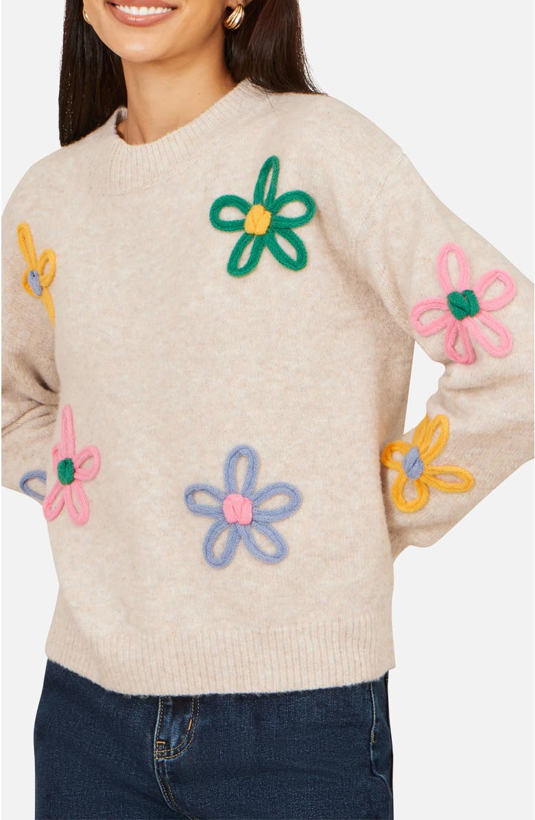 Yumi Relaxed Flower Embroidered Jumper, Alternate, color, Grey