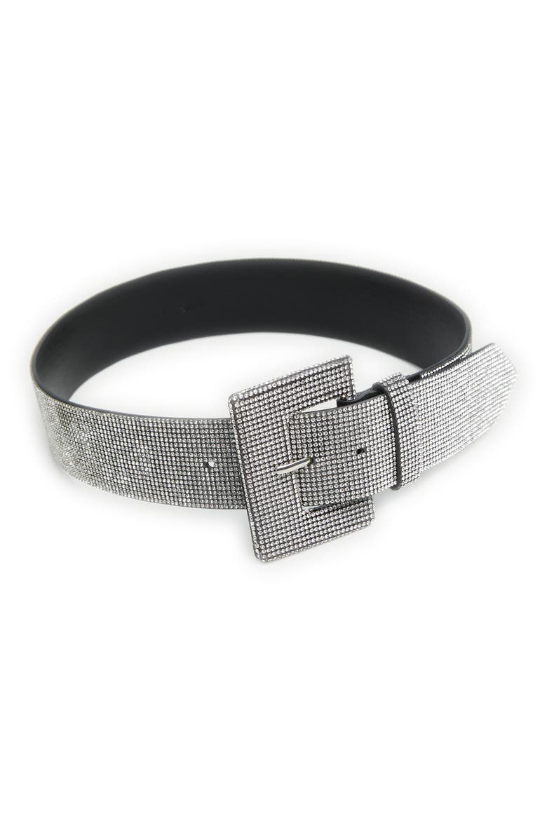 Strass Crystal Embellished Faux Leather Belt, Main, color, BLACK