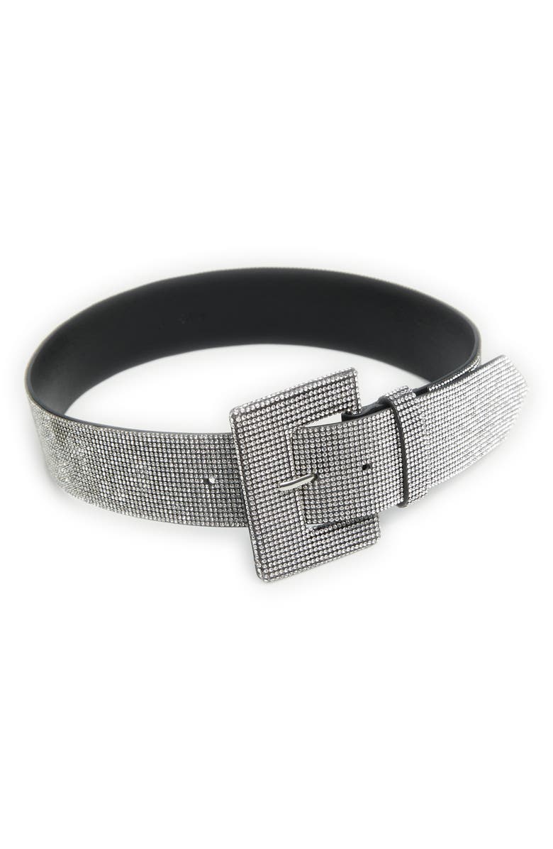 MANGO Strass Crystal Embellished Faux Leather Belt, Main, color, 