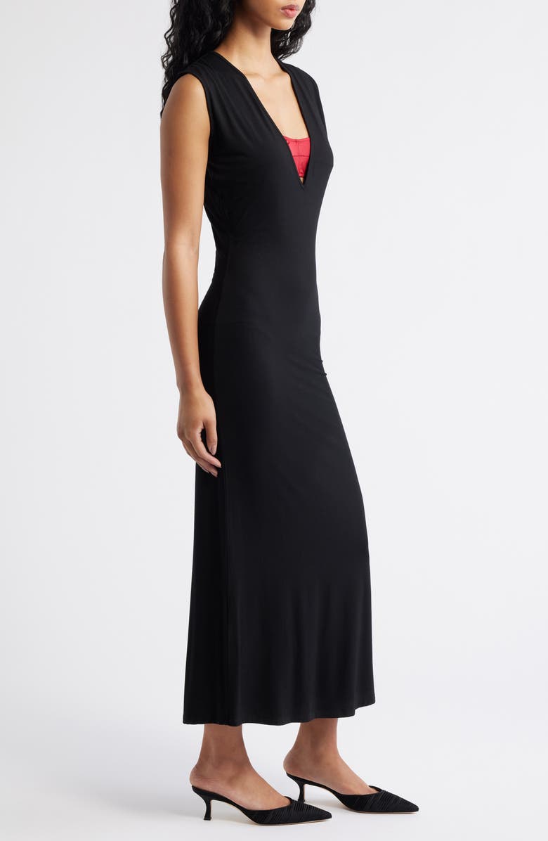 ARTLESS FOREVER Tate Plunge Neck Midi Dress, Alternate, color, Black