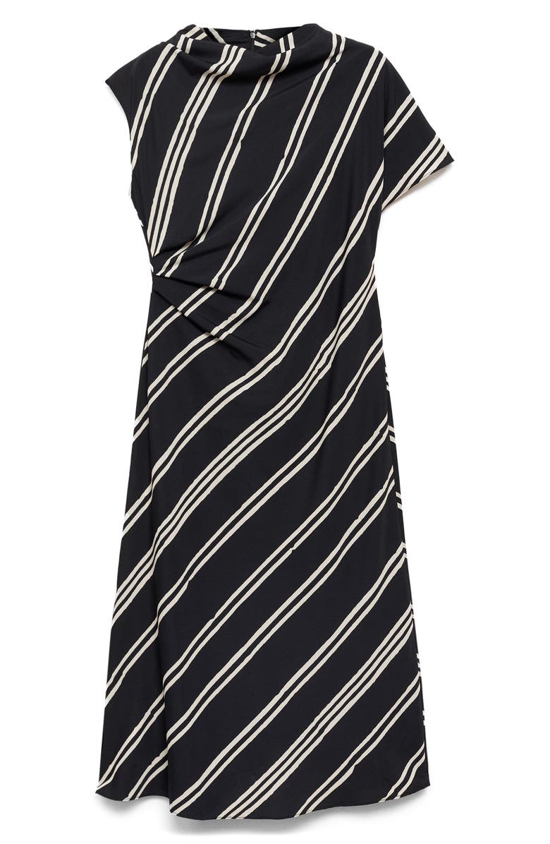 MANGO Stripe Asymmetric Sleeve Midi Dress, Alternate, color, Black
