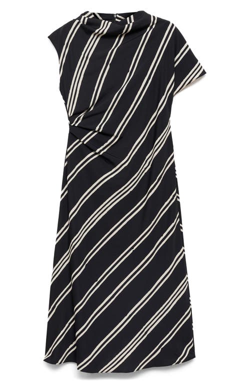 Mango Stripe Asymmetric Sleeve Midi Dress In Black