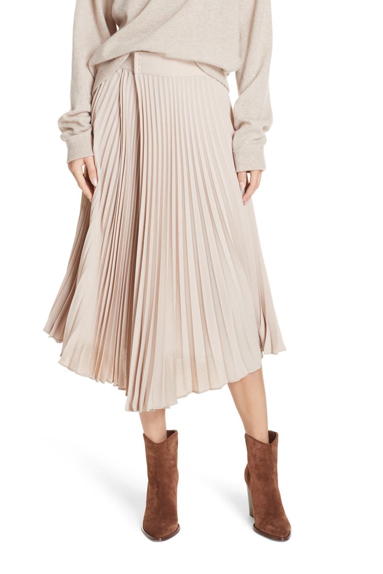 Asymmetric Hem Pleated Skirt, Main, color, STONEWARE