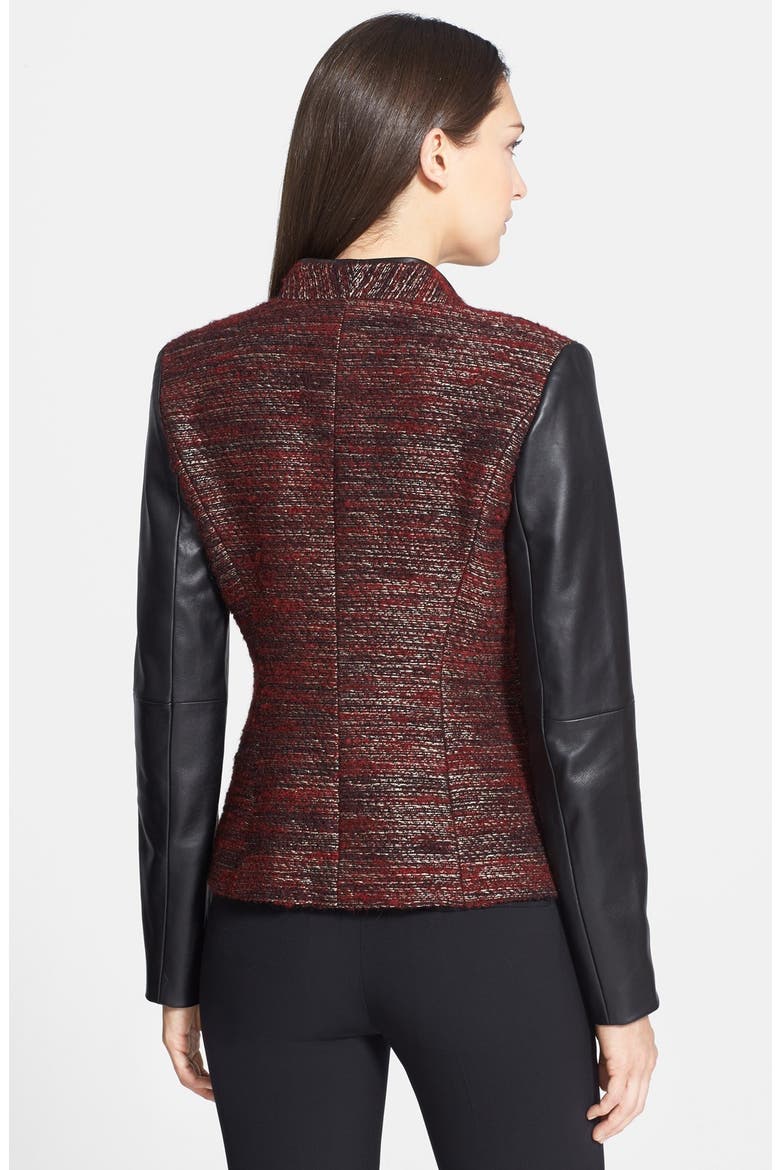 'Larch' Tweed & Leather Jacket, Alternate, color, BURGUNDY- BLACK COMBO