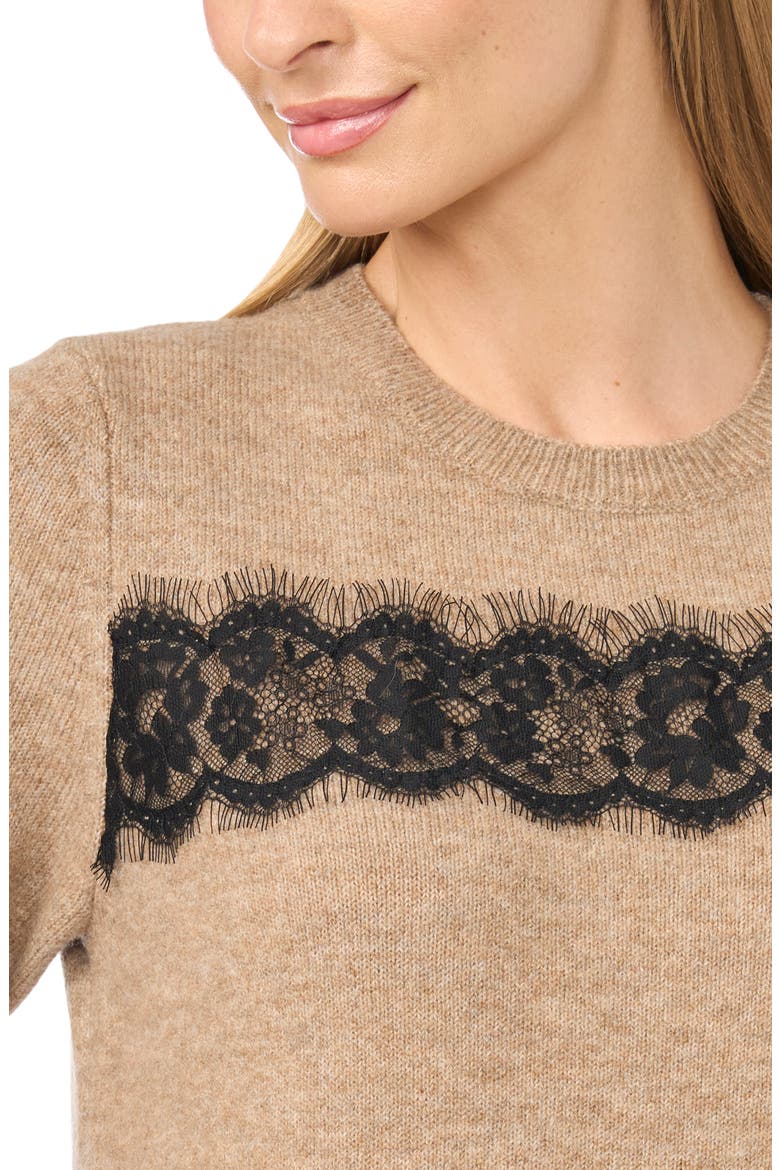 Lace Stripe Short Sleeve Sweater, Alternate, color, TAUPE