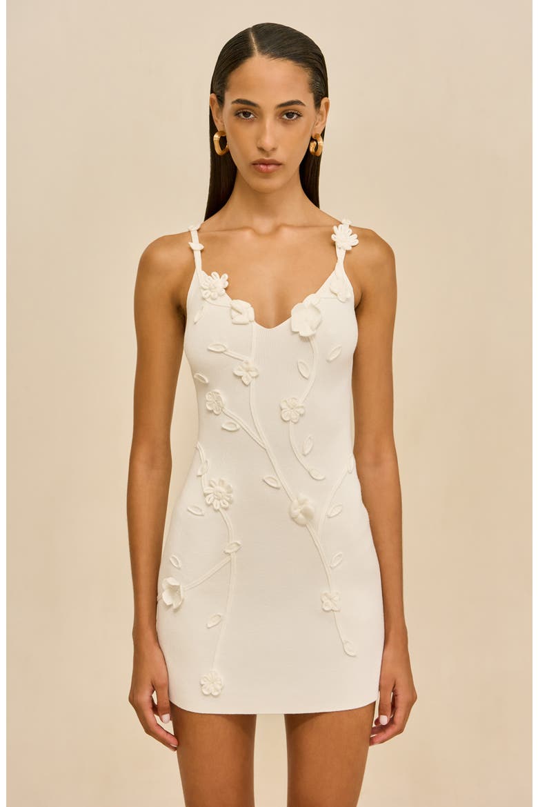 Flora Appliqué Minidress, Alternate, color, OFF WHITE