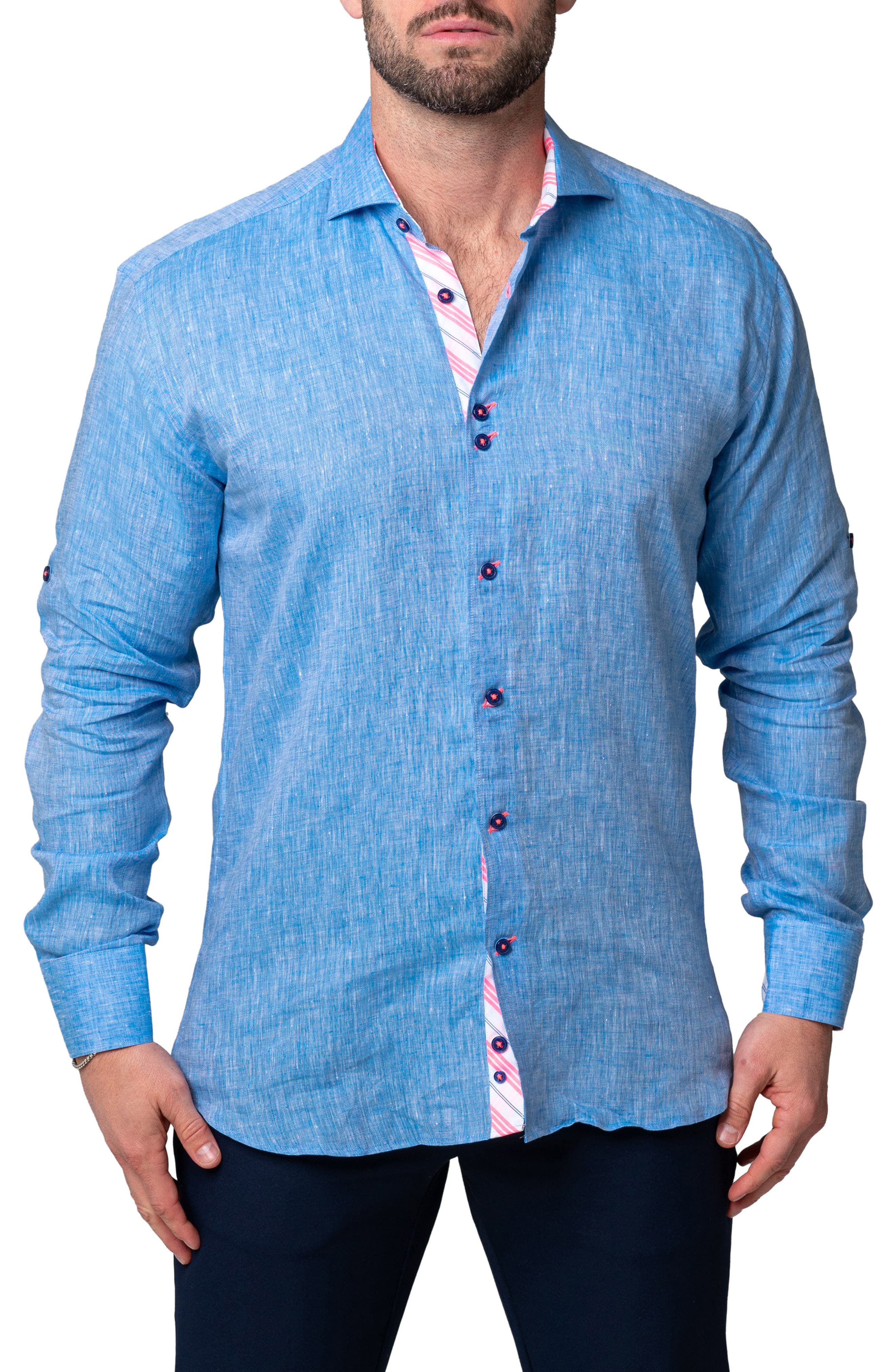 Maceoo Einstein Lenny Blue Stretch Button-Up Shirt