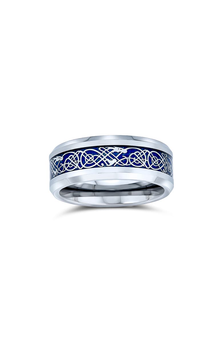 BLING JEWELRY Men's Celtic Dragon Titanium Band Ring, Main, color, Blue