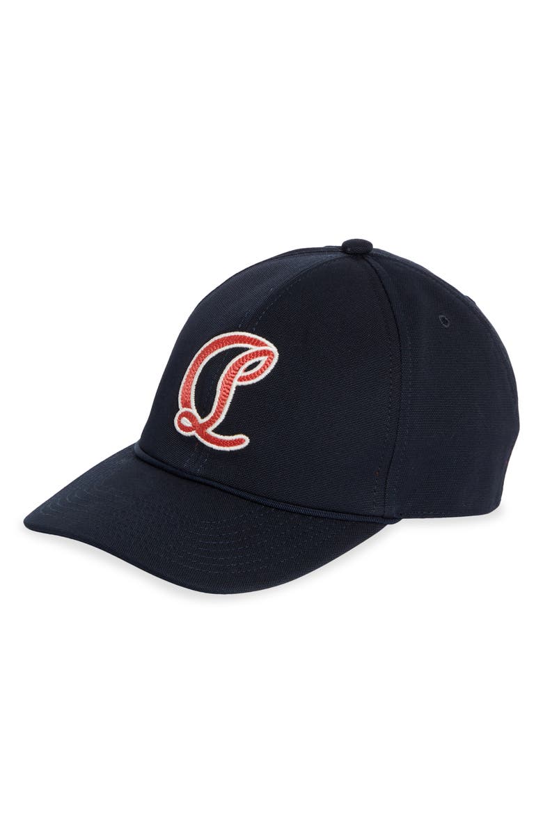 Christian Louboutin Mooncrest Ivy Embroidered Monogram Canvas Baseball Cap, Main, color, Navy