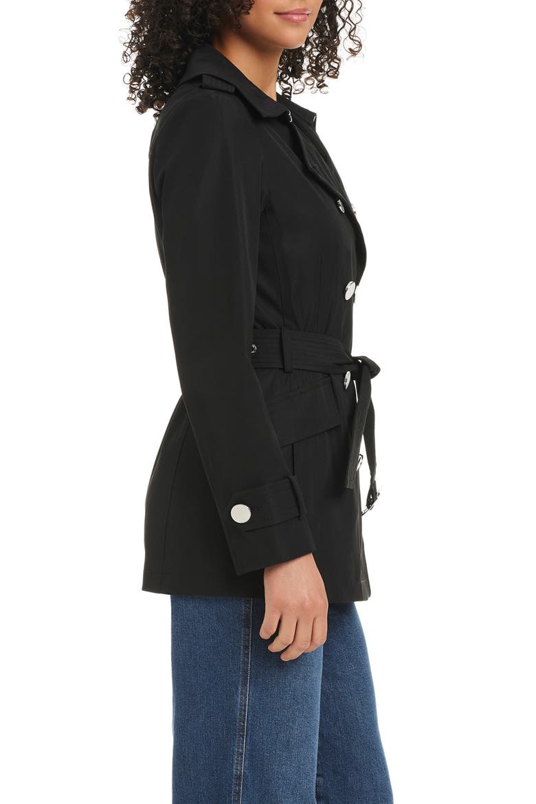 belted double breasted trench coat, Alternate, color, BLACK
