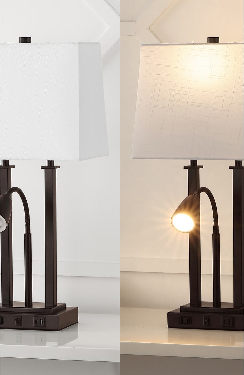 JONATHAN Y Blaire 23.75" 2-Light Modern Farmhouse Metal LED Table Lamp with USB Charging port, Alternate, color, Oil Rubbed Bronze