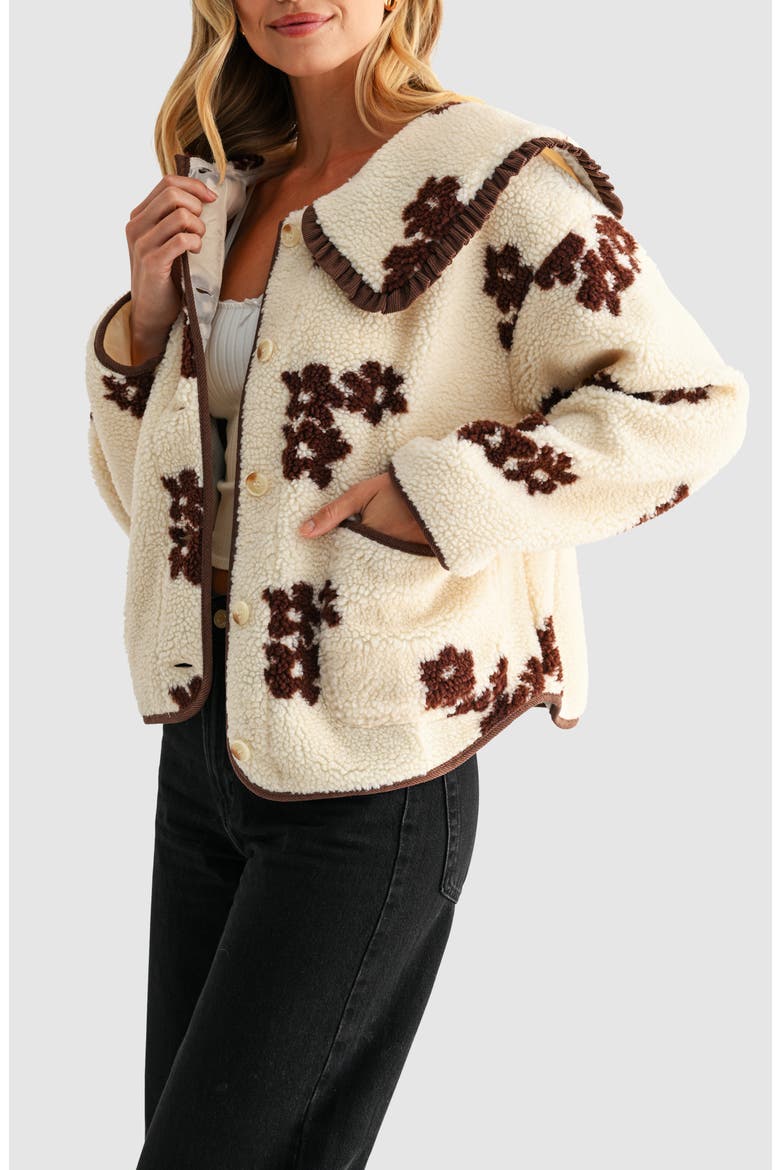Floral High Pile Fleece Jacket, Alternate, color, CREAM BROWN FLOWER