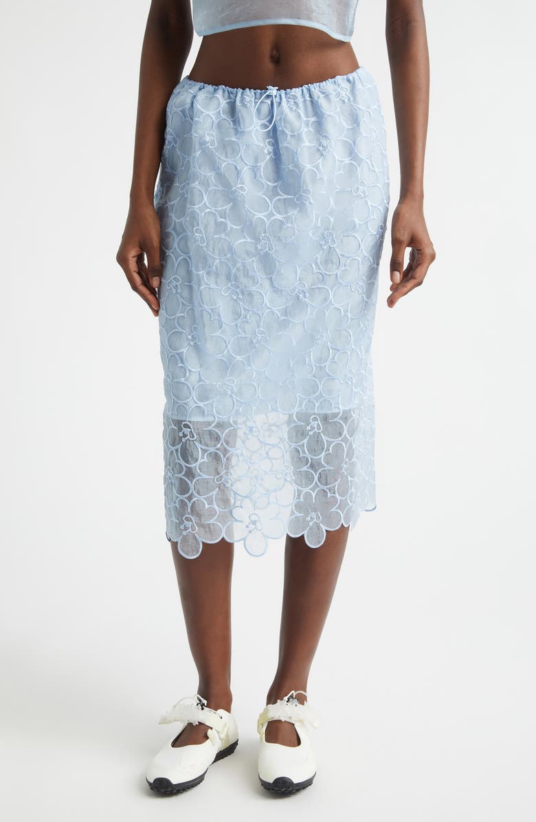 Cecilie Bahnsen Bria Floral Embroidered Organza Midi Skirt, Main, color, Light Blue Felicia Embroidery