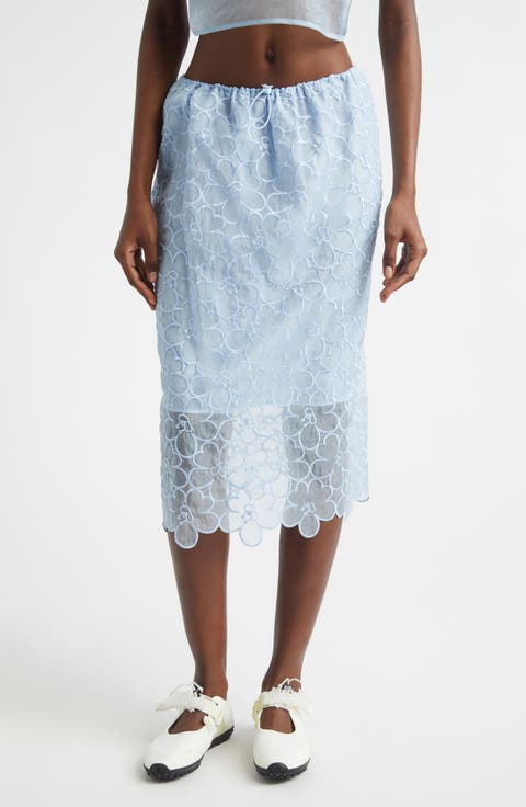 Bria Floral Embroidered Organza Midi Skirt