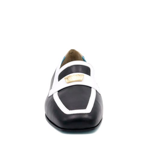 Valentina Rangoni Briseide Flat Loafer With Logo Bit In Black/white