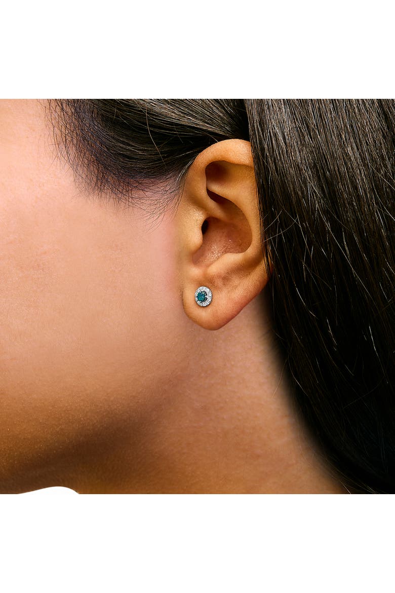Silver 1/2 Cttw Blue Diamond Halo Stud Earring, Alternate, color, Silver