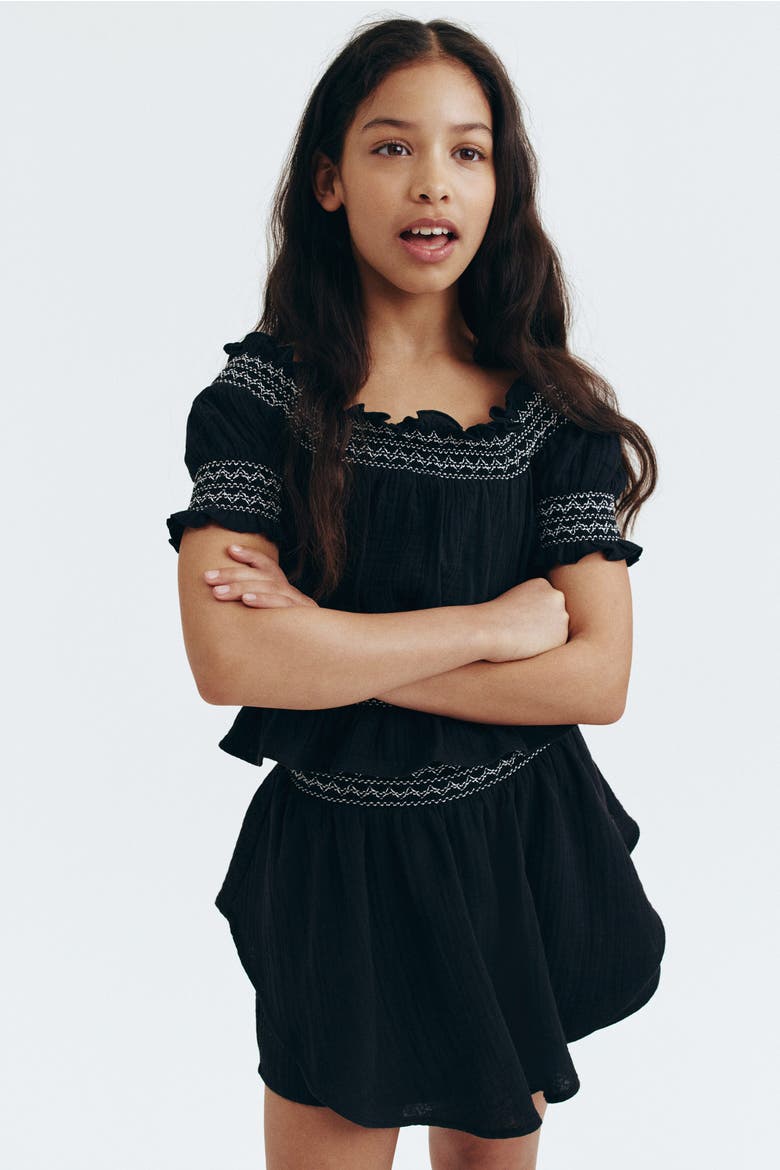 Smock-detail Muslin Top, Main, color, Black