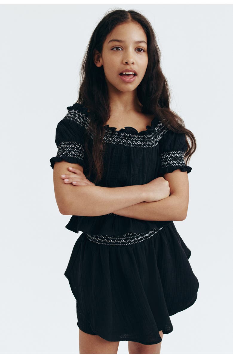 H&M Smock-detail Muslin Top, Alternate, color, Black